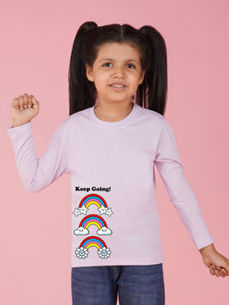 Nusyl - Girls Lavender Rainbow Graphic Printed Full Sleeves T-shirt