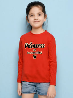 Nusyl - Girls Red Text Printed Full Sleeves T-shirt