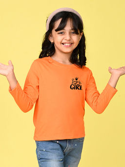 Nusyl - Orange Super Girl Text Printed Full Sleeves T-shirt