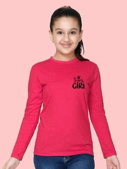 Nusyl - Hot Pink Super Girl Text Printed Full Sleeves T-shirt