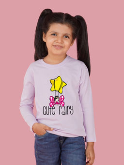 Nusyl - Girls Lavender Graphic Printed Full Sleeves T-shirt