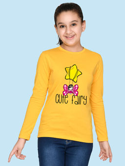 Nusyl - Girls Yellow Graphic Printed Full Sleeves T-shirt