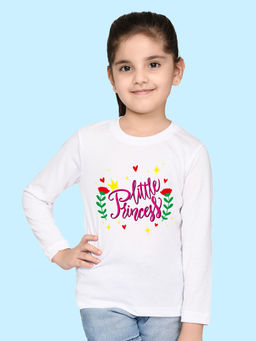 Nusyl - Girls White Little Princess Printed Full Sleeves T-shirt