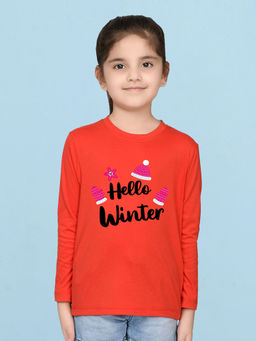 Nusyl - Girls Red Printed Full Sleeves T-shirt