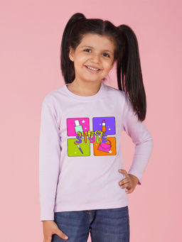 Nusyl - Girls Lavender Graphic Printed Full Sleeves T-shirt
