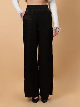 GAIIA - Zebra Stripe Wide Leg Black Pant