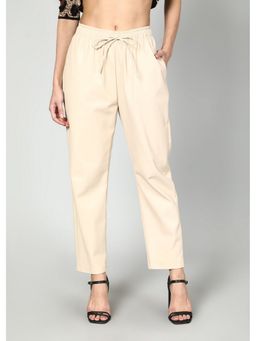 GAIIA - Faux Leather Elasticated Waist Beige Pant