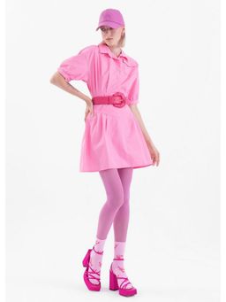 GAIIA - Flare Button-Up Shirt Pink Mini Dress