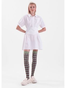 GAIIA - Flare Button-Up Shirt White Mini Dress