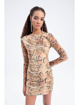 GAIIA - Window Detailed Beige Mini Dress