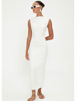 GAIIA - Draped Sleeveless White Maxi Dress