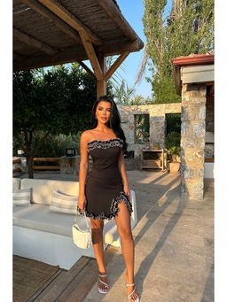 GAIIA - Ruffle Strapless Black Mini Dress