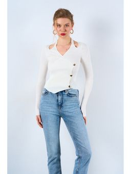 GAIIA - Pullover With Heart Buttons White Tops