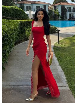 GAIIA - Astrid Slit Red Maxi Dress