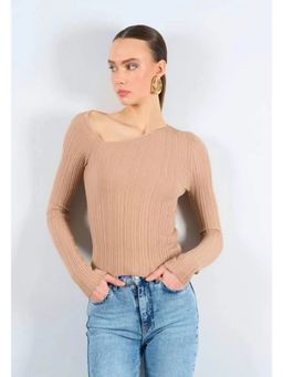 GAIIA - Asymmetrical Collar Beige Tops