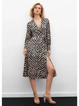 GAIIA - Zebra Print Satin Black Midi Dress