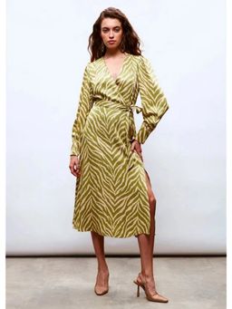 GAIIA - Zebra Print Satin Green Midi Dress