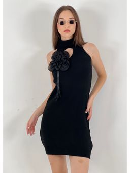 GAIIA - Flower Knitted Black Mini Dress