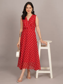 Curvydrobe - Polka Dot V-Neck Red Maxi Dress