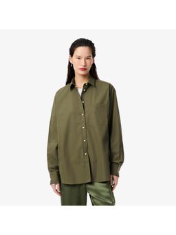 Lacoste - Oversized Cotton Poplin Green Shirt