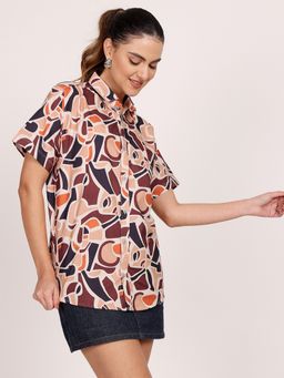 LEOTUDE - Women Printed Loose Fit Casual Multi-Color Shirt