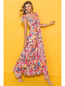 Errabelly - Floral Print Sleeveless Ruffle TieMulti-Color Multi-Color Maxi Dress