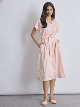 The Label Life - Blush Embroidered Shirt Pink Midi Dress