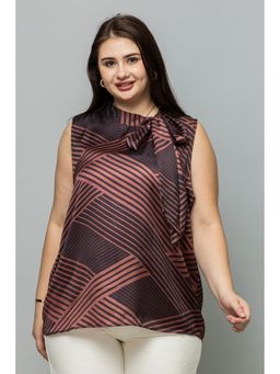 PURYS PLUS - Striped Sleeveless Satin Bronze Top