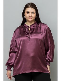 PURYS PLUS - Smocking Satin Wine Top