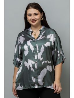 PURYS PLUS - Front Open Short Sleeve Green Top