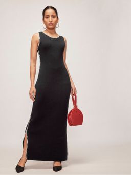 The Label Life - Black Knit Contrast Detail Midi Dress