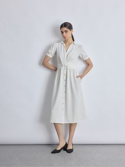 The Label Life - Pinstripe Twist Detail White Midi Dress