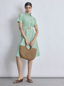 The Label Life - Striped Belted Green Midi Dress