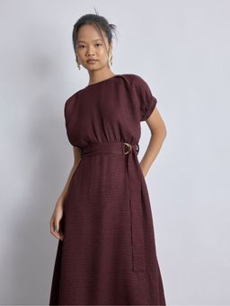 The Label Life - Merlot Side Buttoned Midi Dress