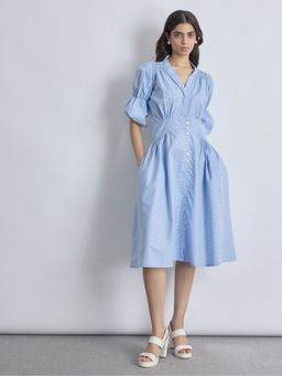 The Label Life - Gingham Puff Sleeve Blue Midi Dress