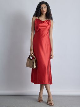 The Label Life - Satin Red Midi Dress