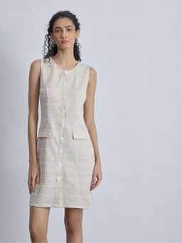 The Label Life - Beige Tweed Buttoned Mini Dress