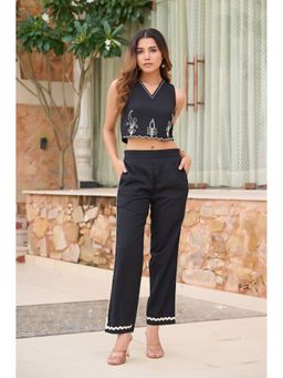 Vbuyz - Women Straight Cotton Flex Black Co-Ord Set