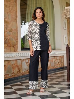 Vbuyz - Women Straight Cotton Flex Black Co-Ord Set