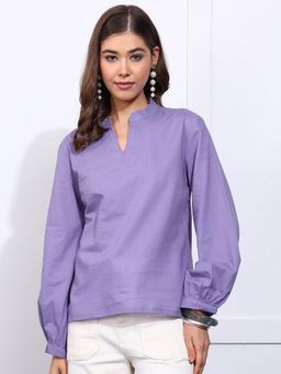 Vbuyz - Women Solid Straight Cotton Purple Top
