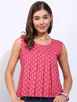 Vbuyz - Women Geometric Fit and Flare Cotton Pink Top