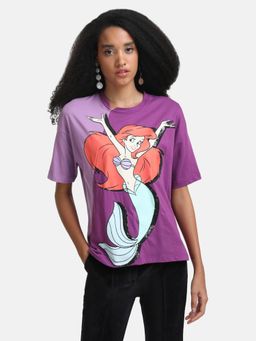 Kazo - Purple The Little Mermaid Disney Printed Color Block T-Shirt