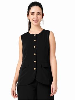 Strong And Brave - Black Buttoned Tailored Waistcoat