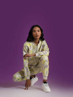 Label Ritu Kumar - Ecru Floral Print Jacket with Joggers Pant Set (Set of 2)