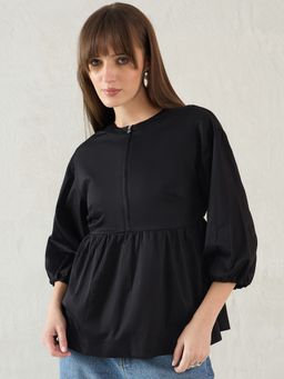 Femmella - Black Cotton High Neck Top