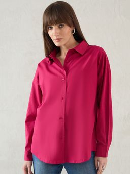 Femmella - Pink Cotton Collar Neck Shirt