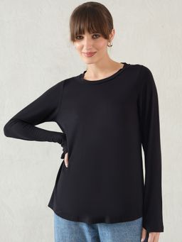 Femmella - Black Bamboo Crew Neck Top
