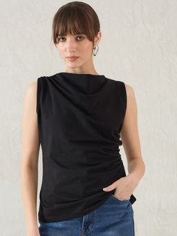 Femmella - Black Cotton Cowl Neck Top