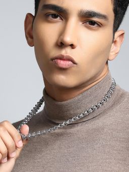 French Accent - Men's The Curve Chain Metallic Silver Necklace