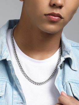 French Accent - Men's The Industrial Chain Metallic Silver Necklace
